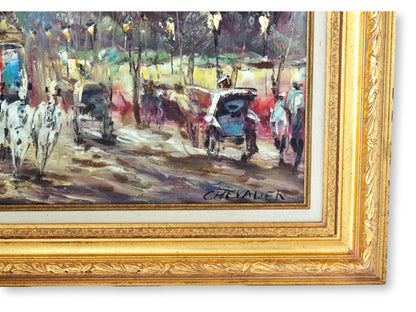 Early 1900s Roberte Chevalier Large City of Paris Oil Painting