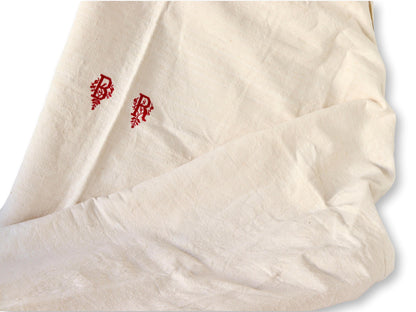 Antique French "B R" Monogrammed Linen Tablecloth - 69" x 41.5"