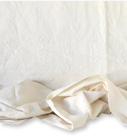 Antique French "B R" Monogrammed Linen Tablecloth - 69" x 41.5"