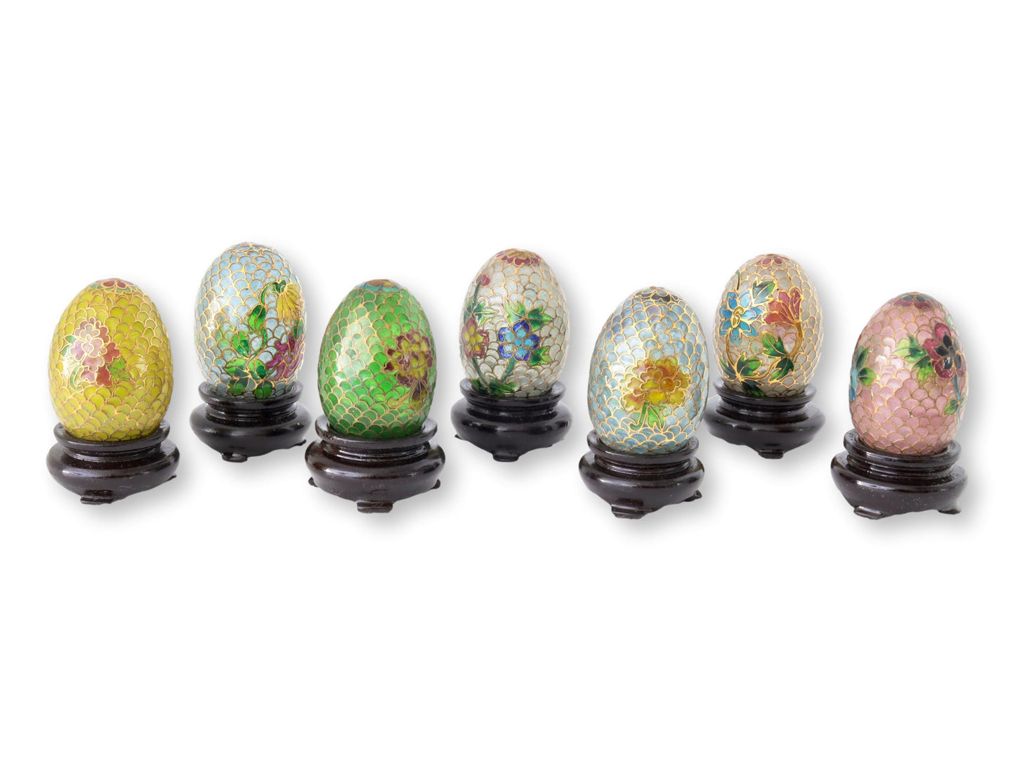 Set of Seven Plique-à-Jour Eggs w/Stands