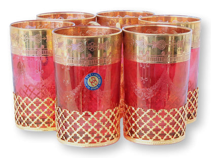 Set of Six Italian Cranberry & Gold Beverage Cups