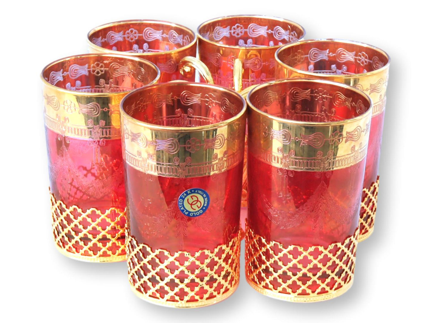 Set of Six Italian Cranberry & Gold Beverage Cups