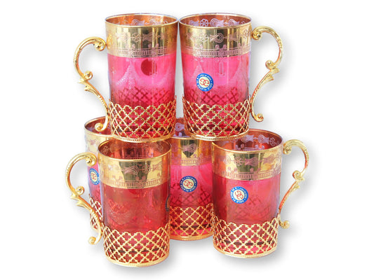 Set of Six Italian Cranberry & Gold Beverage Cups