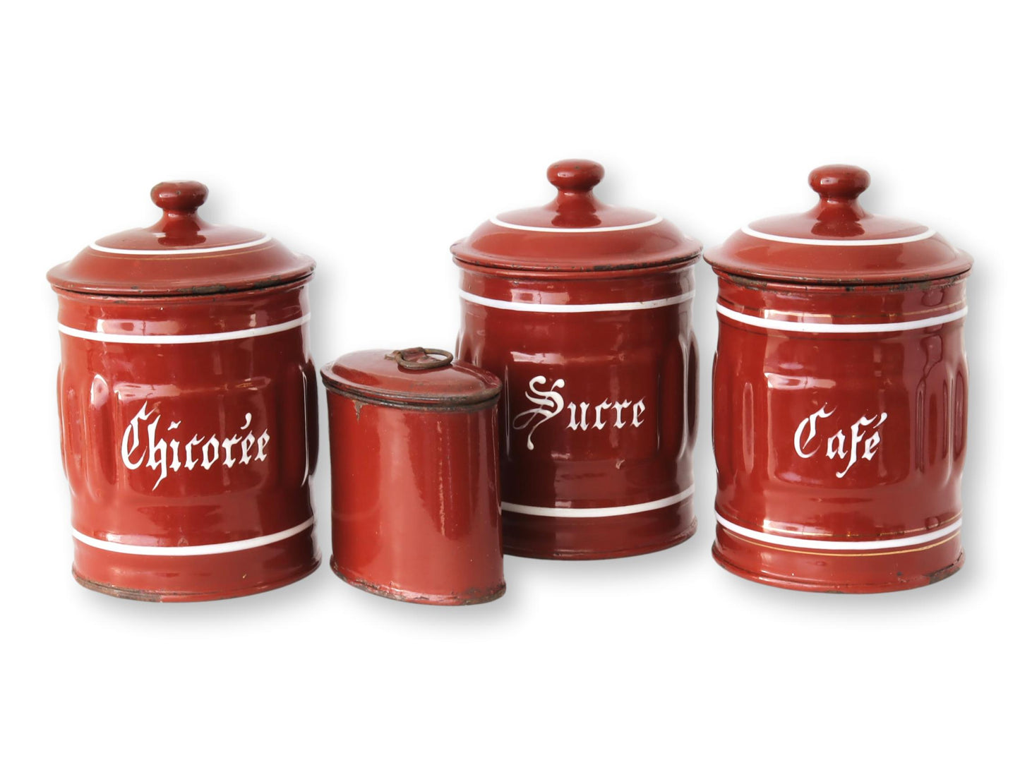 1940s French Enamel Coffee Canister Set