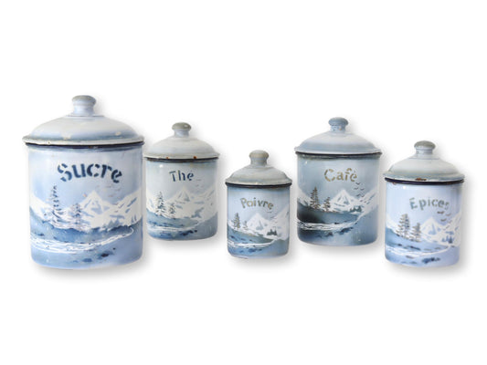 Vintage French Enamel Kitchen Canisters