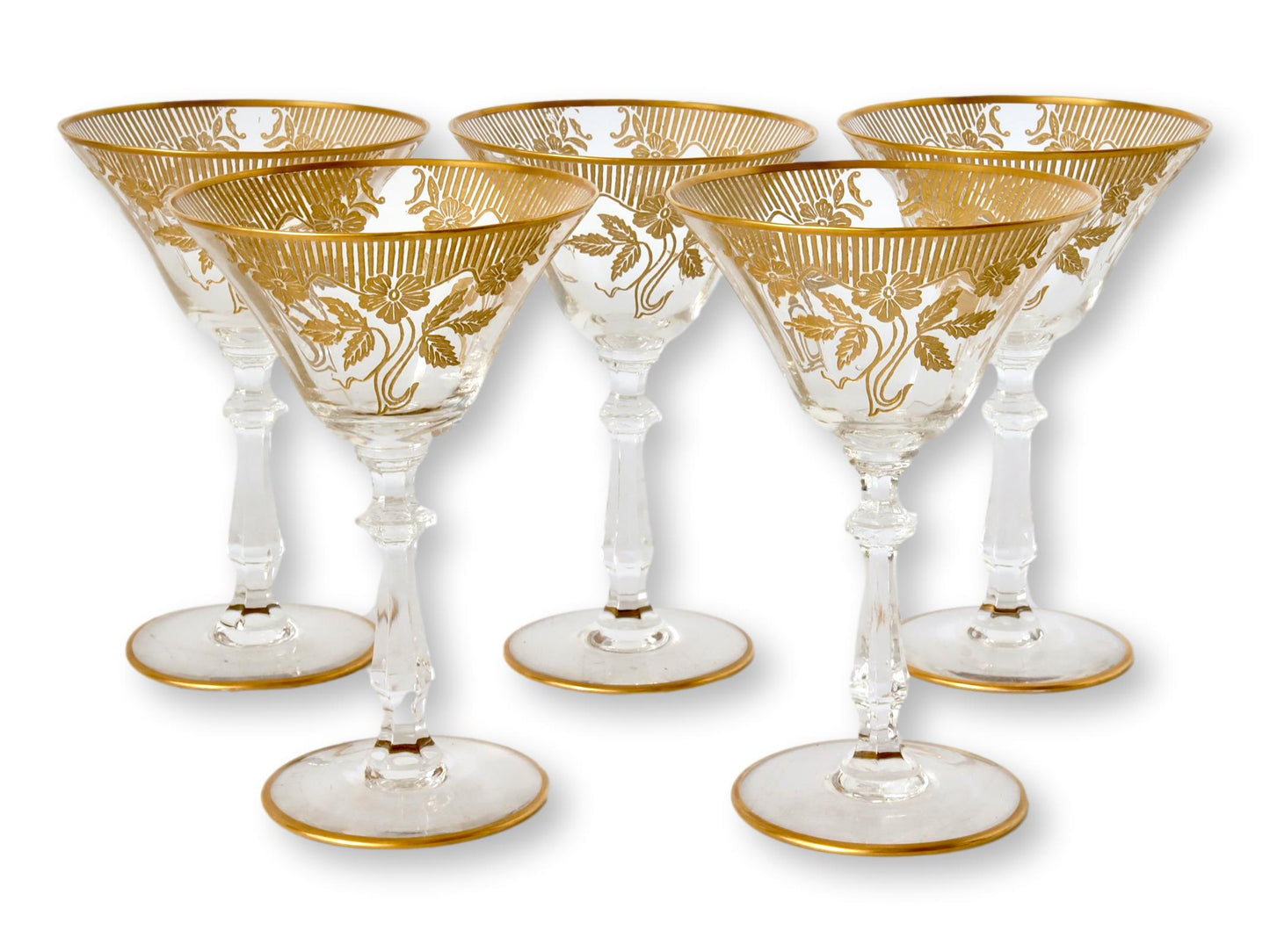 Art Deco Gold Embellished Cocktail Coupes, S/5