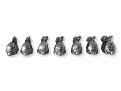 Set of Seven Pewter Bunny Napkin Rings