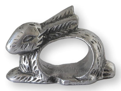 Set of Seven Pewter Bunny Napkin Rings