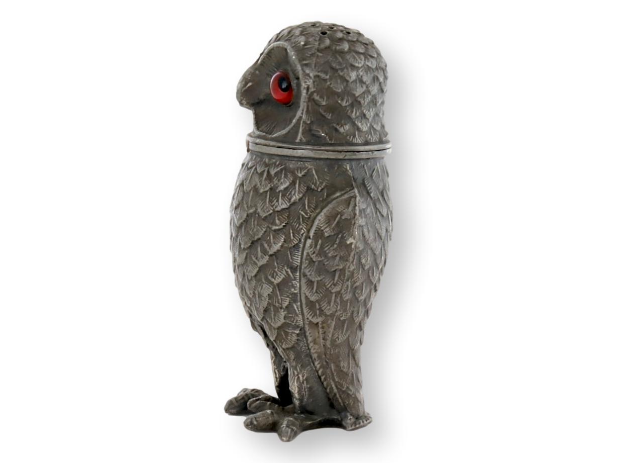 Antique Pewter Figural Owl Pepper Pot