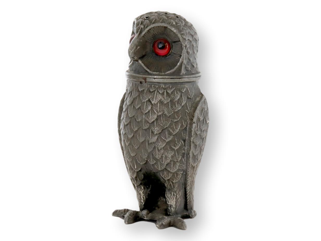 Antique Pewter Figural Owl Pepper Pot