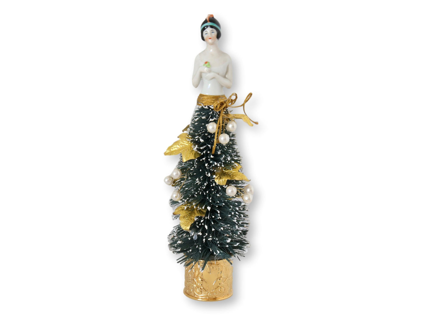 1920s German Porcelain Lady Bottle Brush Tree
