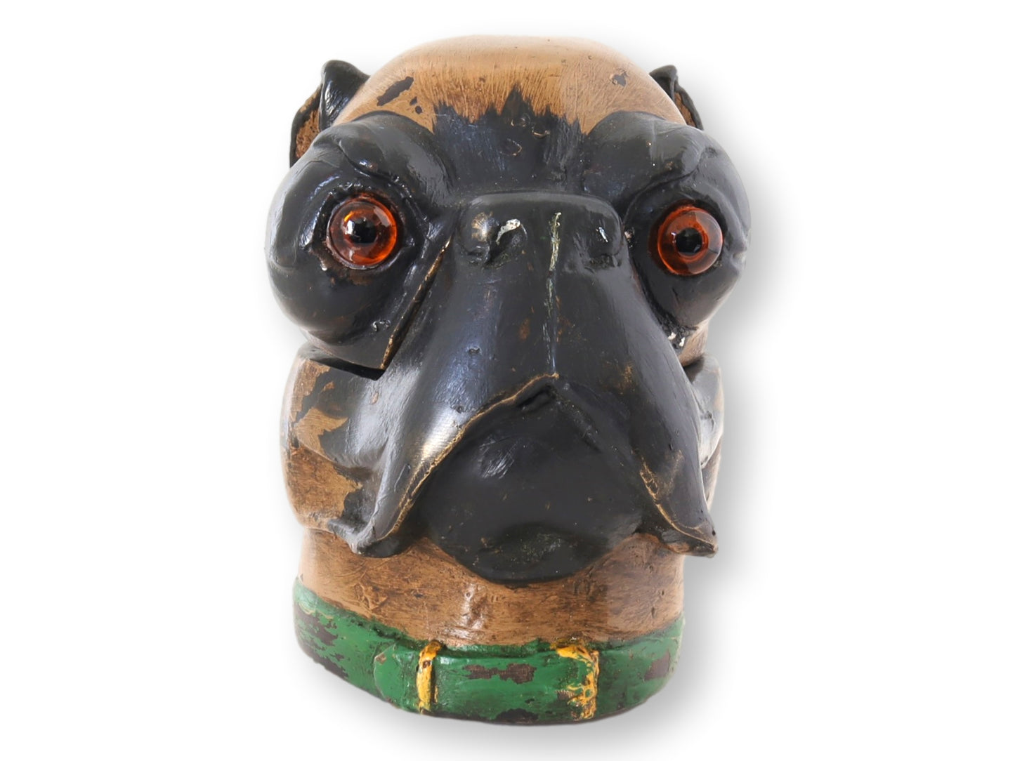 Antique Cold Painted Metal Pug Inkwell, Glass Eyes