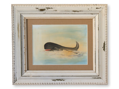 Midcentury Folk Art Whale Watercolor