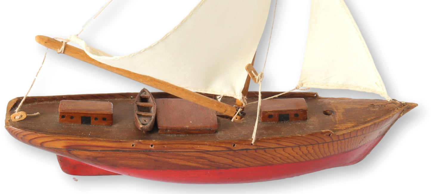 Vintage English Miniature Pond Sailboat Boat & Stand