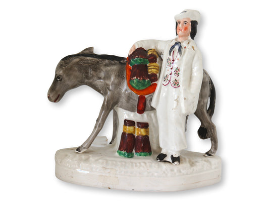 Antique English Staffordshire Boy w/Mule