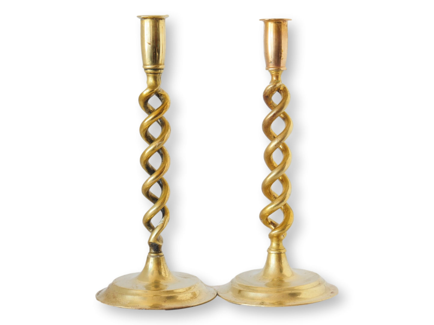 19th-C. English Brass Open Twist 11.25"H Candlesticks