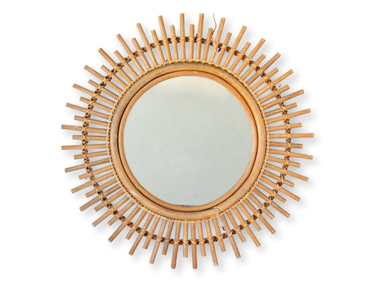 Vintage French Bamboo Sunburst Wall Mirror