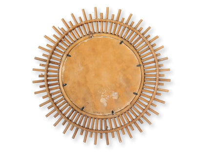 Vintage French Bamboo Sunburst Wall Mirror