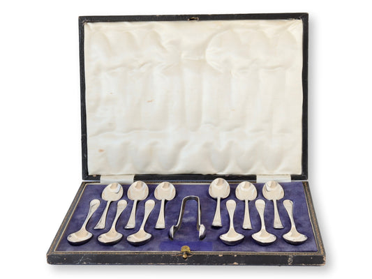 East 20th-C. English Coffee Spoons w/ Sugar Tongs