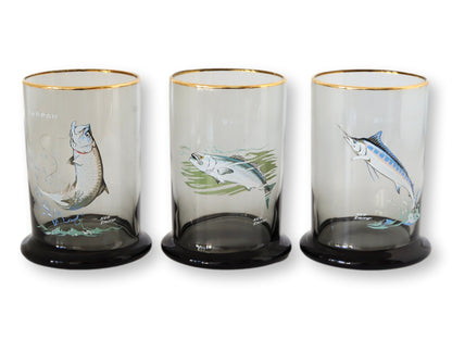 Vintage Ned Smith Tumblers w/Fish, S/6