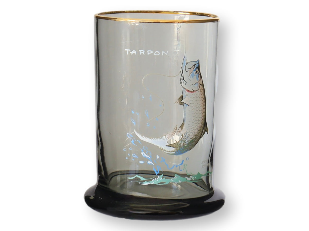 Vintage Ned Smith Tumblers w/Fish, S/6