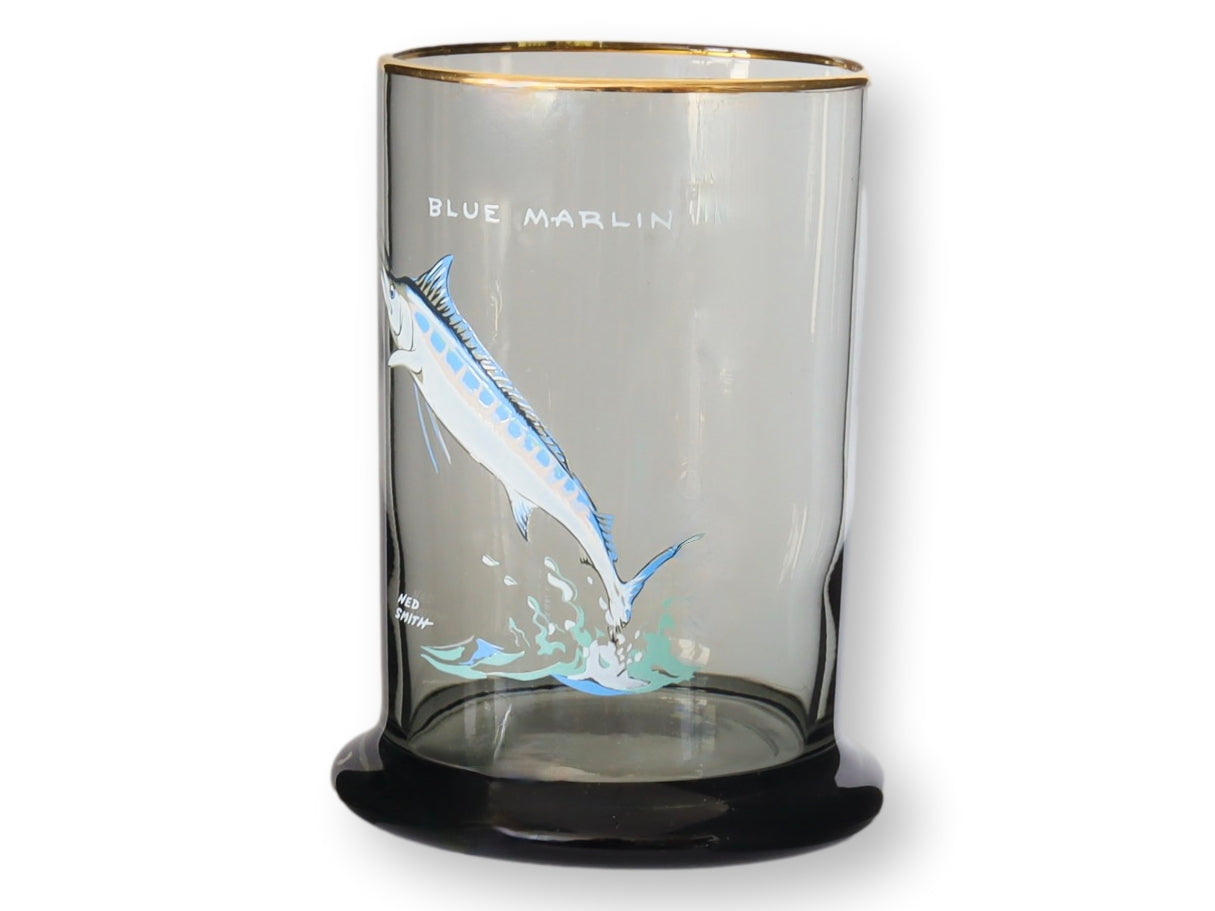 Vintage Ned Smith Tumblers w/Fish, S/6