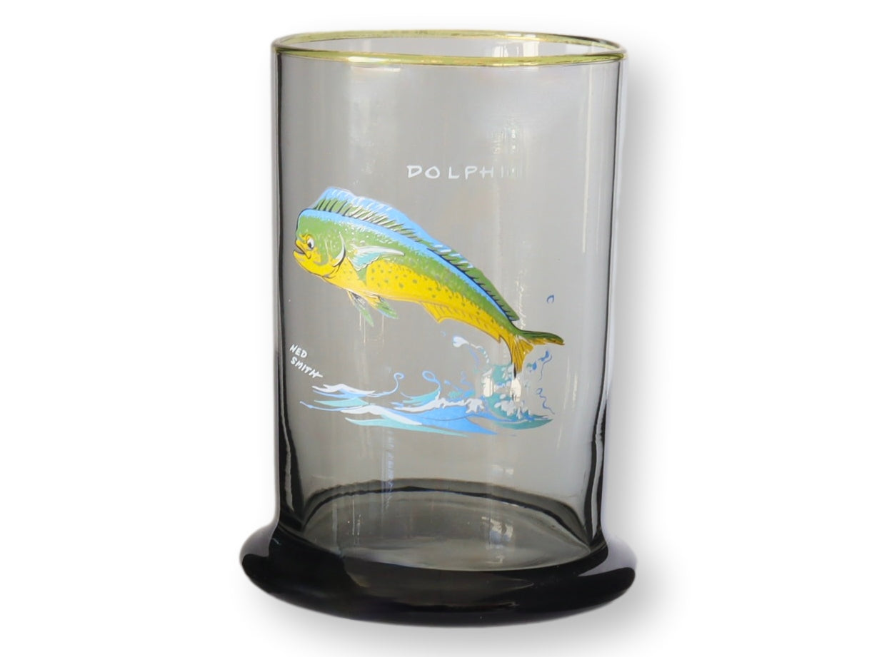 Vintage Ned Smith Tumblers w/Fish, S/6