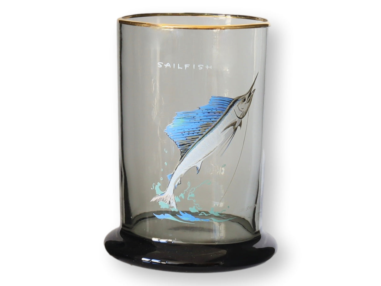 Vintage Ned Smith Tumblers w/Fish, S/6