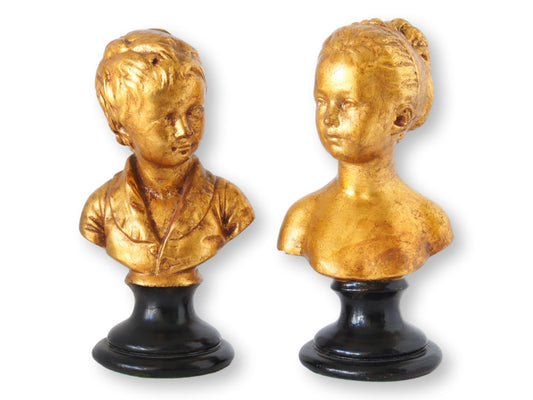 Antique French Gilt Busts of Girl & Boy