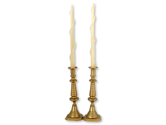 C. 1820 English Brass Beehive Candlesticks