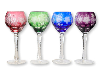 Vintage Bohemian Cut to Clear Wine Goblets, Set of 4