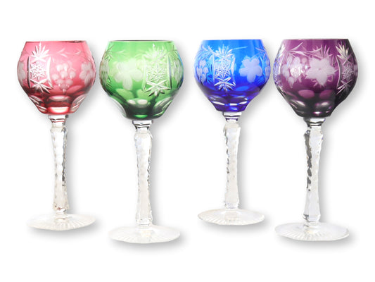 Vintage Bohemian Cut to Clear Wine Goblets, Set of 4