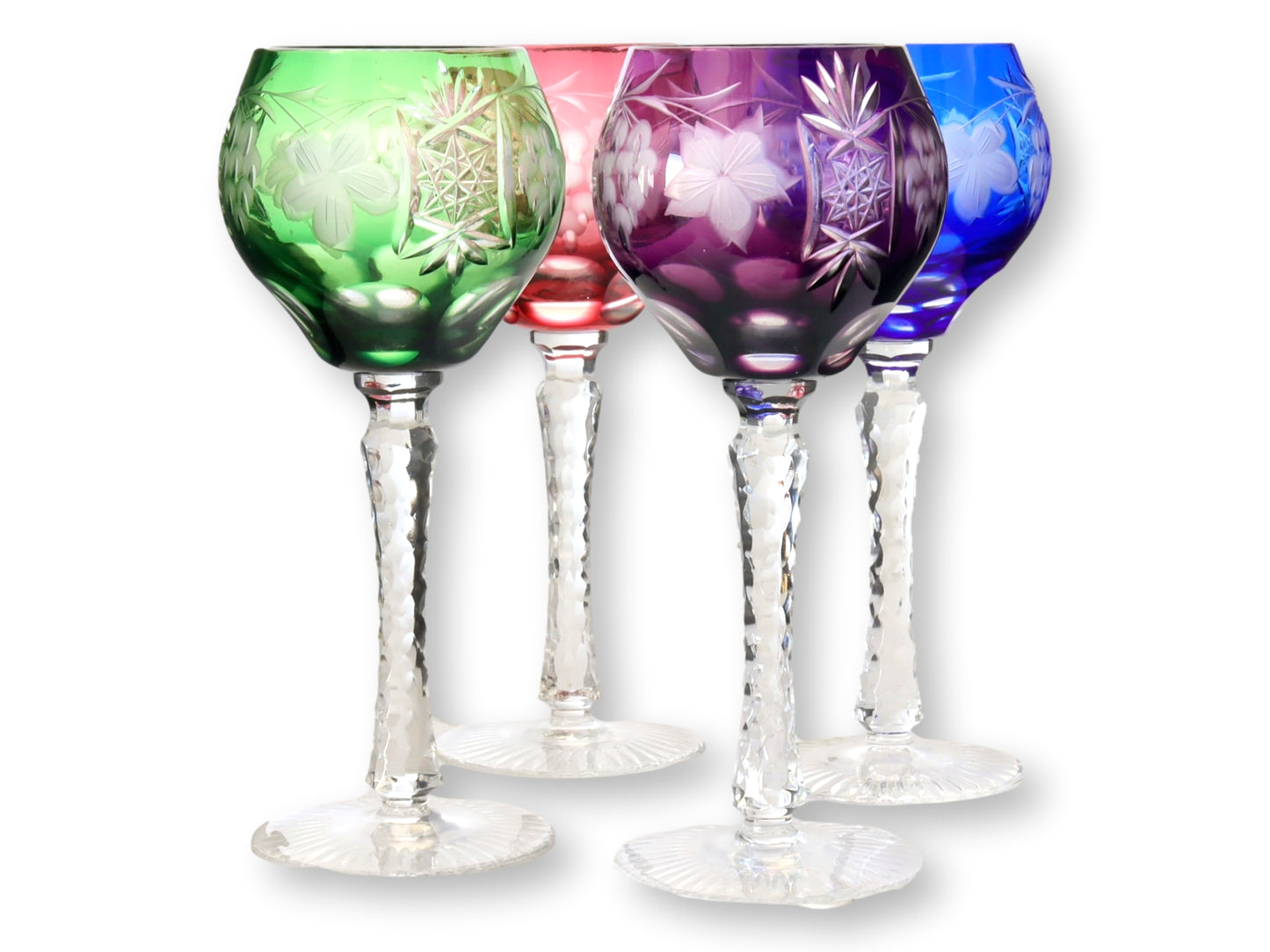 Vintage Bohemian Cut to Clear Wine Goblets, Set of 4