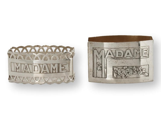 Midcentury French Madame & Madame Silver-Plate Napkin Rings