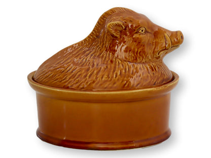 Midcentury French Majolica Boar Pâté Pot