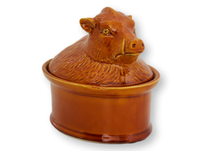 Midcentury French Majolica Boar Pâté Pot