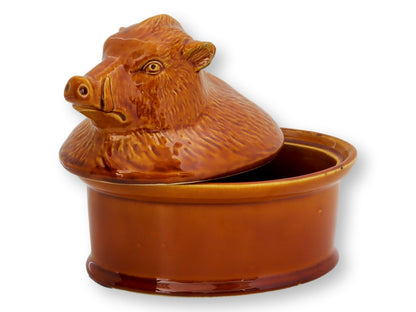 Midcentury French Majolica Boar Pâté Pot