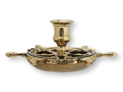 Antique Brass Ship's Wheel Ashtray with Match Holder