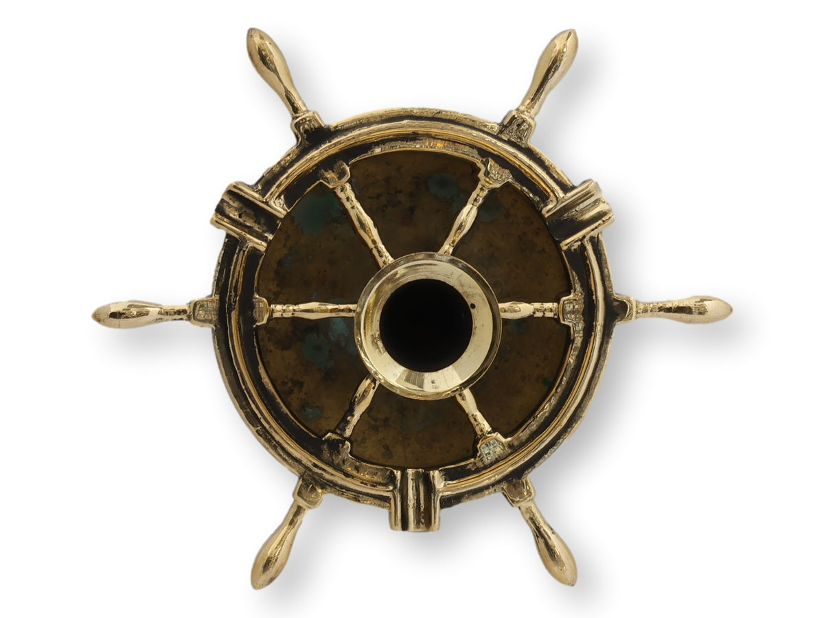 Antique Brass Ship's Wheel Ashtray with Match Holder