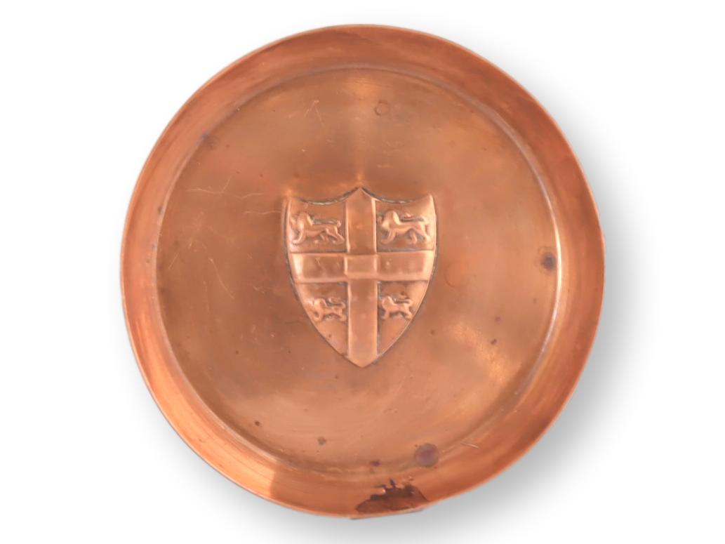 Antique English Copper Dish w/ Coat of Arms