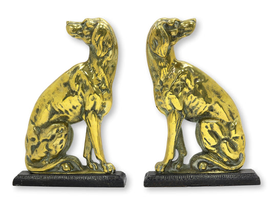 C. 1850 English Victorian Brass Whippet Fireplace Ornaments