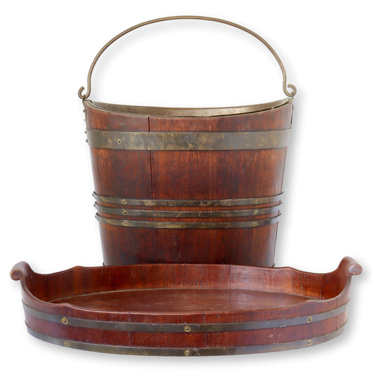 19th-C. Antique Dutch Banded Bucket & Tray