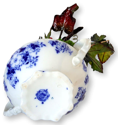 Victorian Flow Blue Centerpiece with Winter Foliage - C. 1880