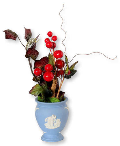 1975 English Wedgwood Jasperware Vase w/ Holiday Arrangement
