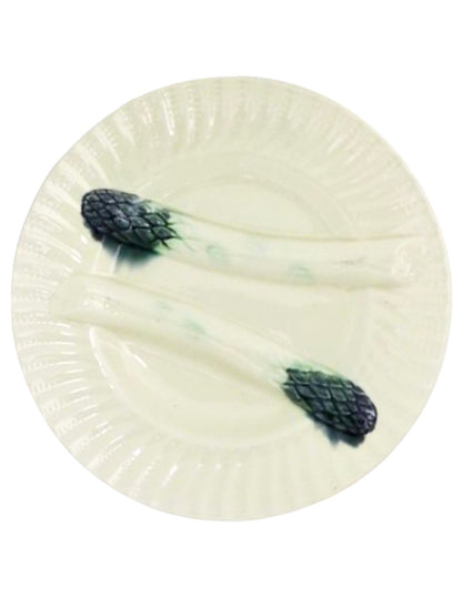 19th-C. French Majolica Asparagus Plates, Set of Six