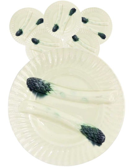 19th-C. French Majolica Asparagus Plates, Set of Six