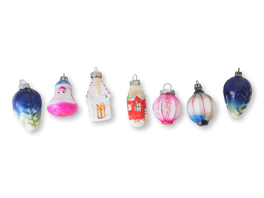Midcentury Milk Glass Holiday Ornaments, Set of 7