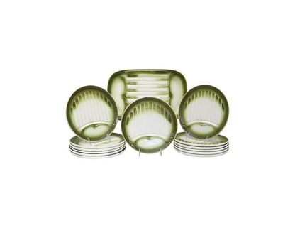1960s French Green Asparagus Serving Set, 14 Pieces