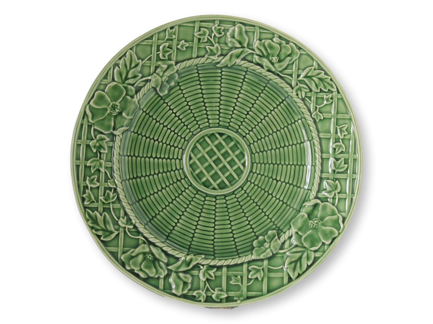 Vintage Majolica Floral Basket Plate