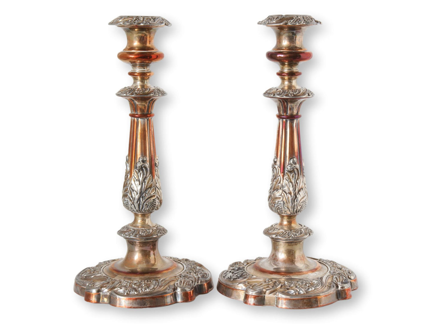 Antique Sheffield Candlesticks w/Crystal Lustres